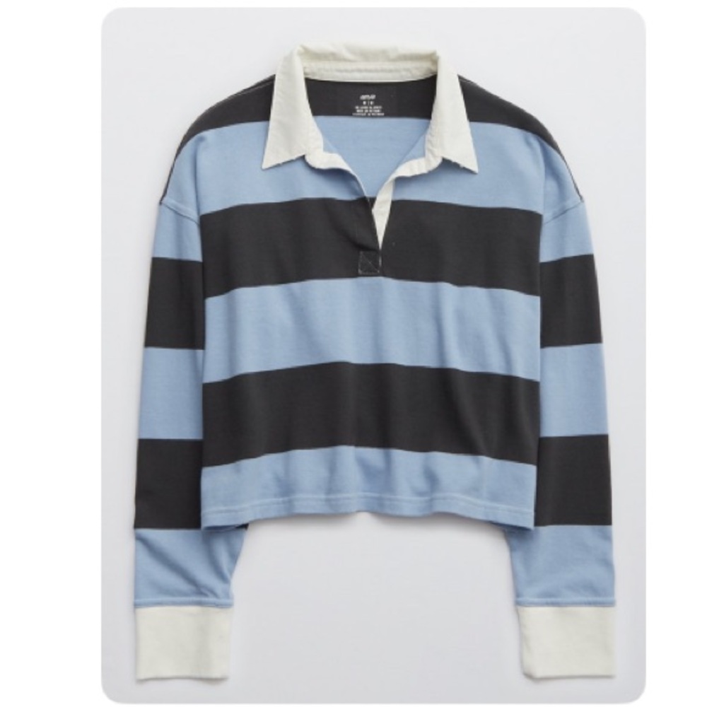 Aerie Striped Blue and Gray Rugby Top